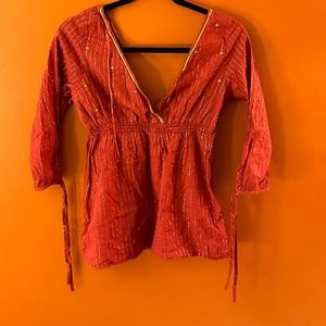 Red Blouse with gold threading embellishments S